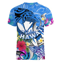 Aloha Hawaii Women V-Neck T-Shirt Dolphins and Fish Hook Hibiscus DT02 - Polynesian Pride