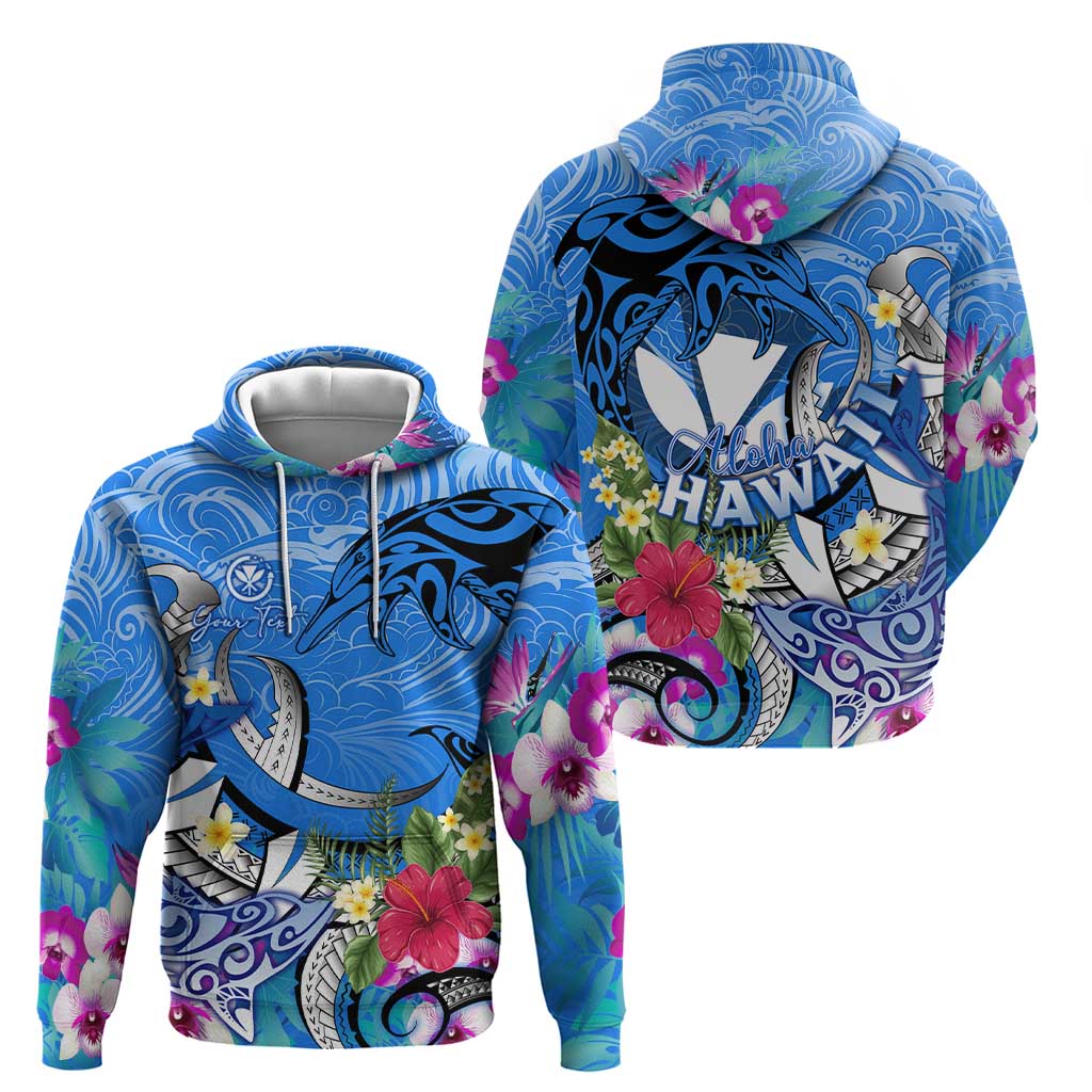 Aloha Hawaii Zip Hoodie Dolphins and Fish Hook Hibiscus