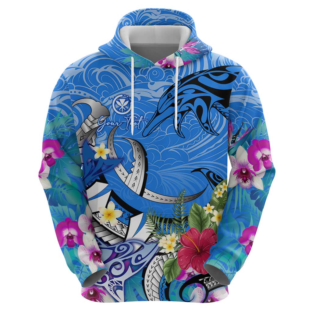 Aloha Hawaii Zip Hoodie Dolphins and Fish Hook Hibiscus