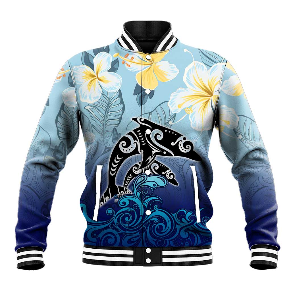 Mother And Baby Dolphins Baseball Jacket Hawaii Hibiscus