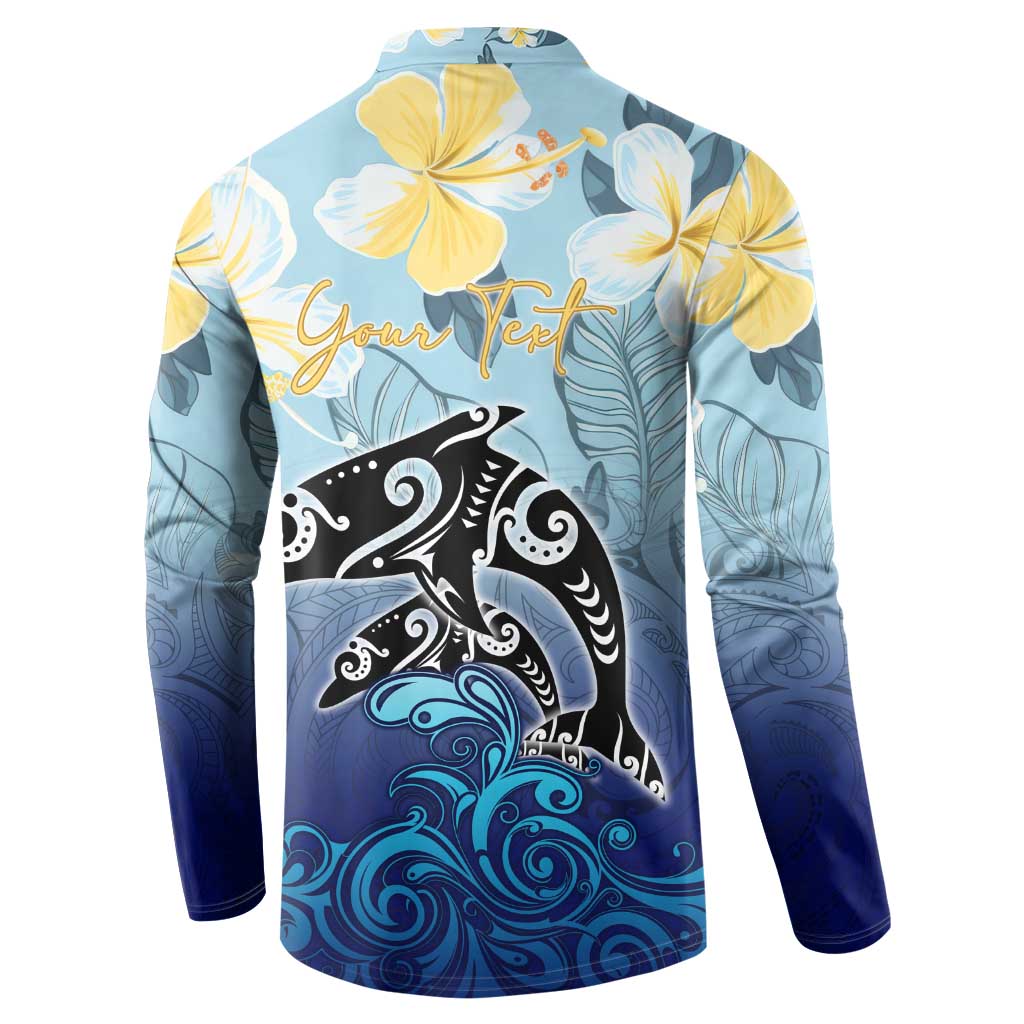 Mother And Baby Dolphins Button Sweatshirt Hawaii Hibiscus