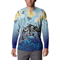 Mother And Baby Dolphins Button Sweatshirt Hawaii Hibiscus