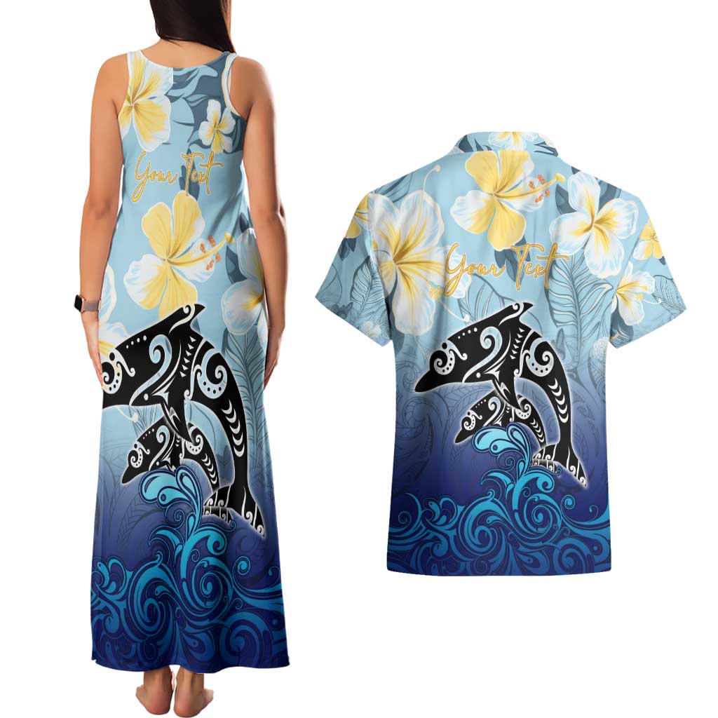 Mother And Baby Dolphins Couples Matching Tank Maxi Dress and Hawaiian Shirt Hawaii Hibiscus