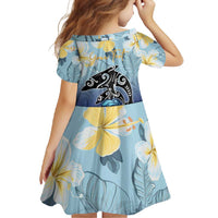 Mother And Baby Dolphins Family Matching Short Sleeve Bodycon Dress and Hawaiian Shirt Hawaii Hibiscus