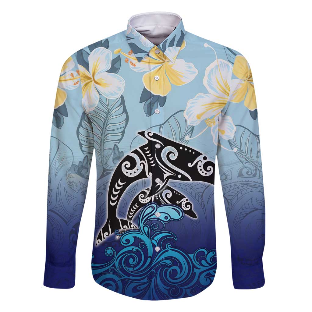 Mother And Baby Dolphins Family Matching Tank Maxi Dress and Hawaiian Shirt Hawaii Hibiscus