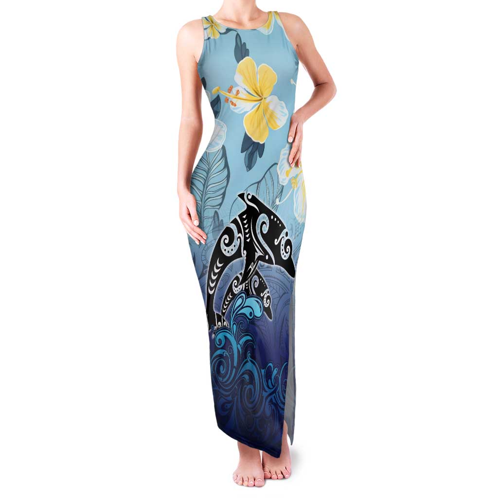 Mother And Baby Dolphins Tank Maxi Dress Hawaii Hibiscus