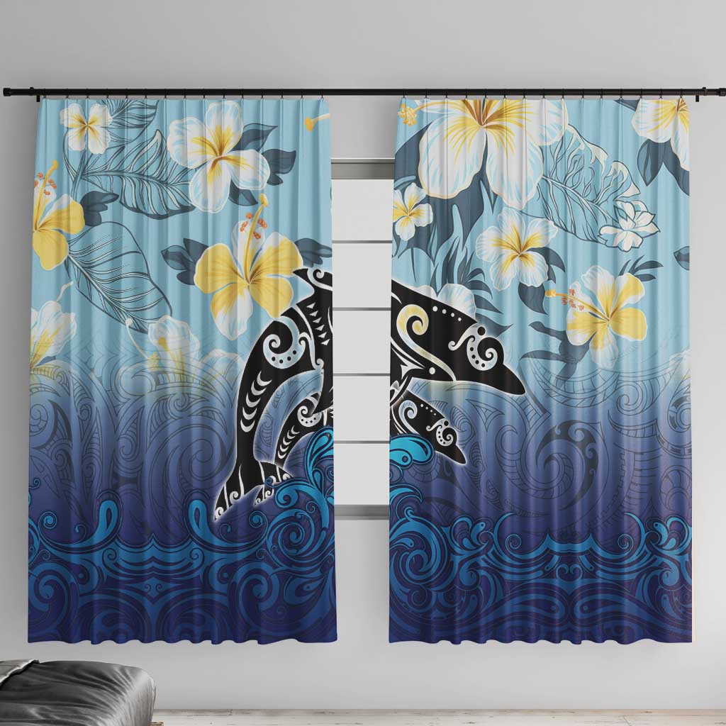 Mother And Baby Dolphins Window Curtain Hawaii Hibiscus