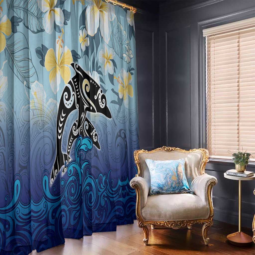 Mother And Baby Dolphins Window Curtain Hawaii Hibiscus