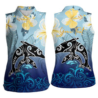Mother And Baby Dolphins Women Sleeveless Polo Shirt Hawaii Hibiscus