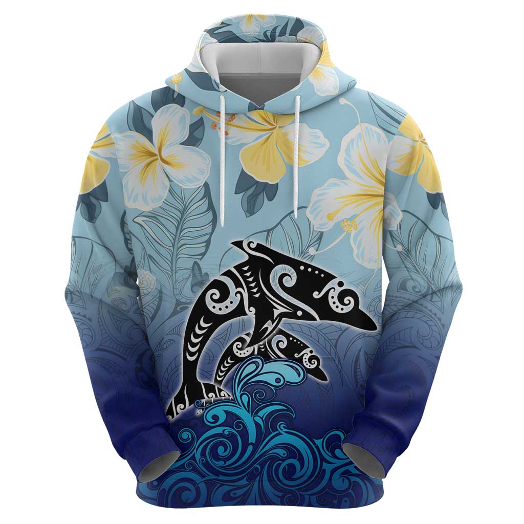 Mother And Baby Dolphins Zip Hoodie Hawaii Hibiscus