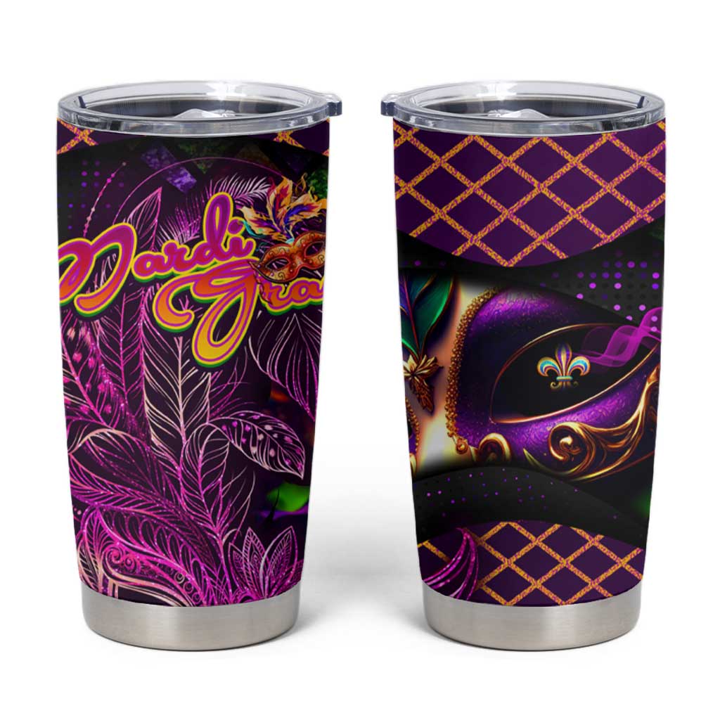 Happy Mardi Gras Tumbler Cup Mask Feather Colorfull