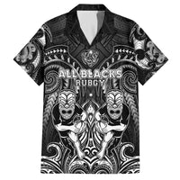Personalized All Black Family Matching Off The Shoulder Long Sleeve Dress and Hawaiian Shirt New Zealand Rugby Mascot Maori