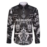 Personalized All Black Family Matching Off The Shoulder Long Sleeve Dress and Hawaiian Shirt New Zealand Rugby Mascot Maori