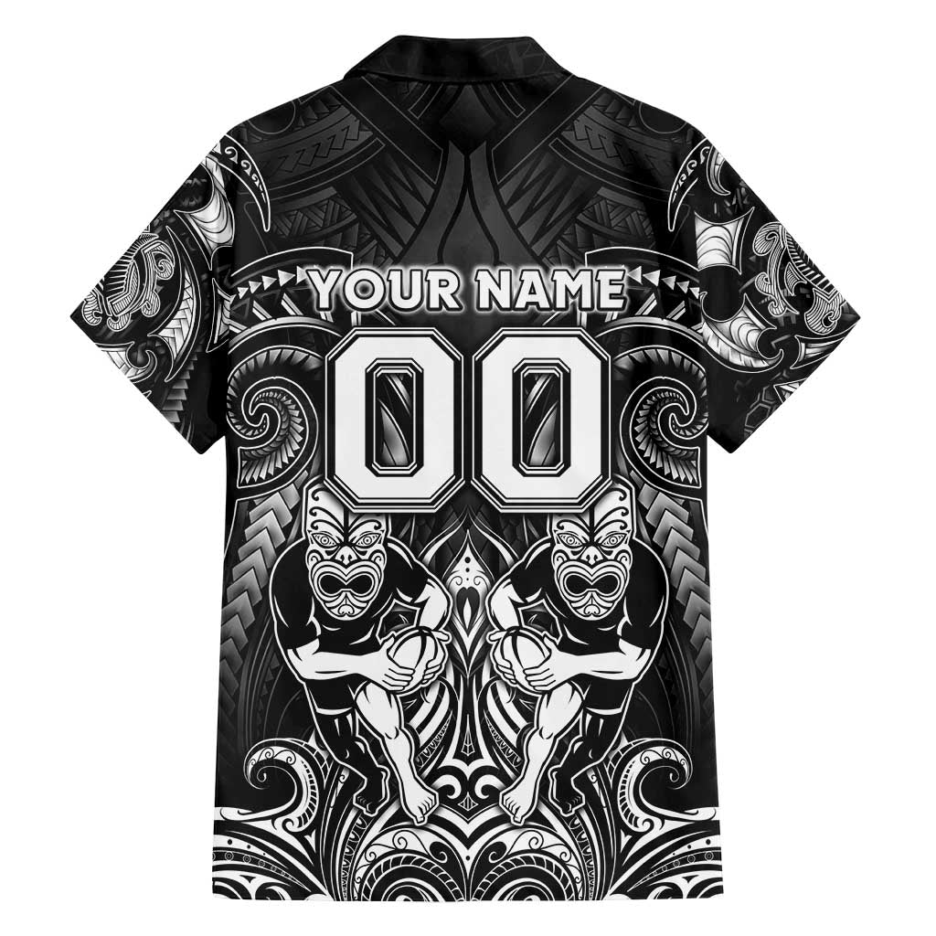 Personalized All Black Family Matching Puletasi and Hawaiian Shirt New Zealand Rugby Mascot Maori