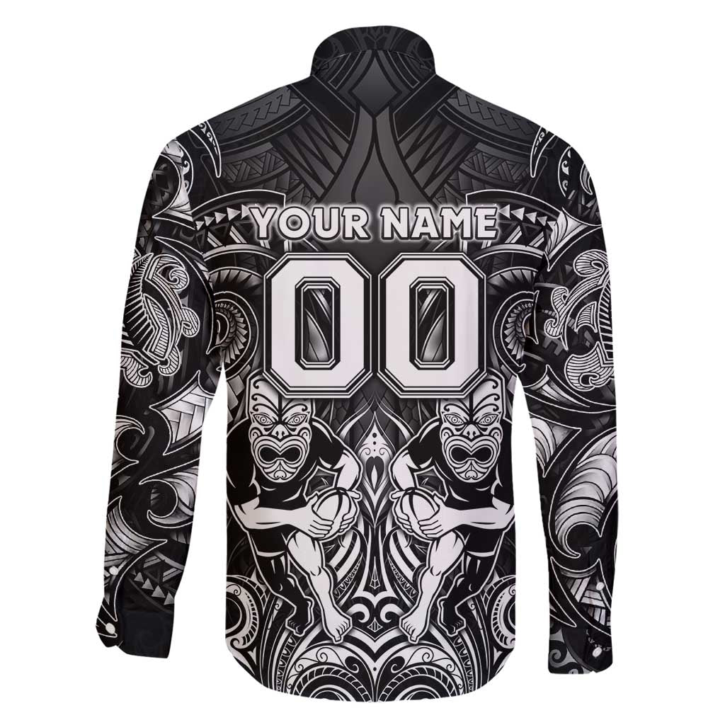 Personalized All Black Family Matching Summer Maxi Dress and Hawaiian Shirt New Zealand Rugby Mascot Maori