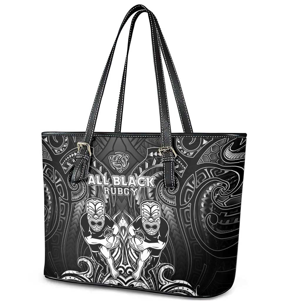 All Black Leather Tote Bag New Zealand Rugby Mascot Maori