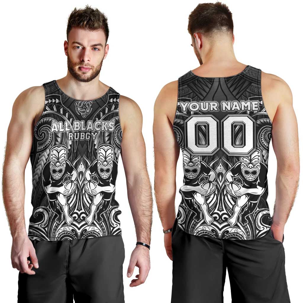 Personalized All Black Men Tank Top New Zealand Rugby Mascot Maori