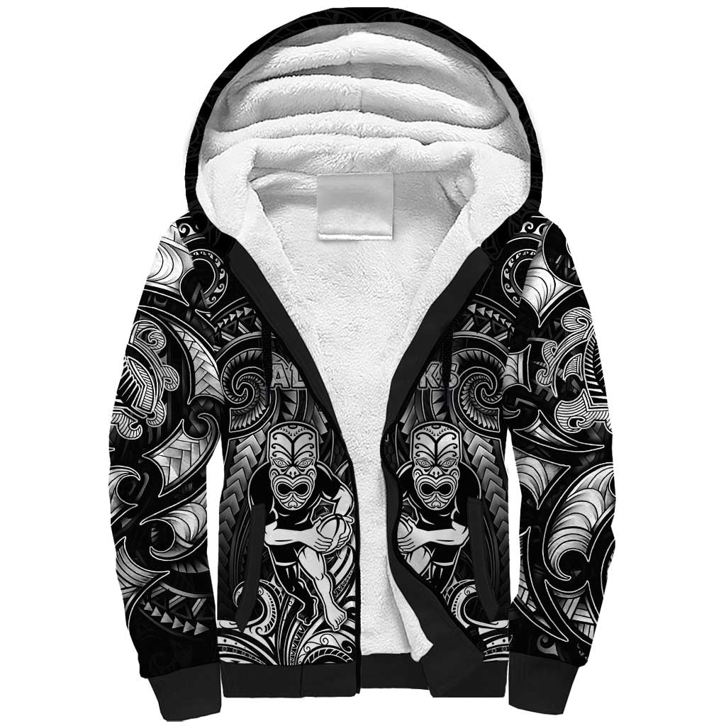 Personalized All Black Sherpa Hoodie New Zealand Rugby Mascot Maori