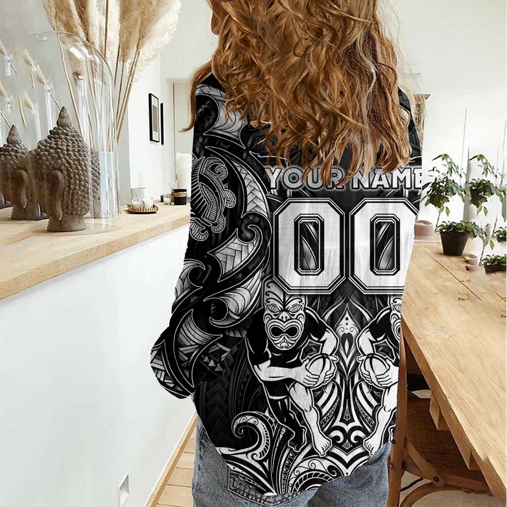 Personalized All Black Women Casual Shirt New Zealand Rugby Mascot Maori