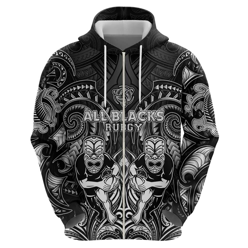 Personalized All Black Zip Hoodie New Zealand Rugby Mascot Maori
