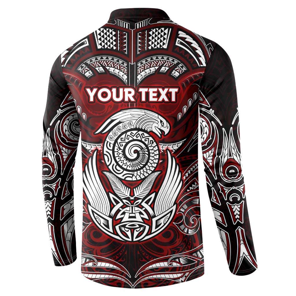 Personalized New Zealand Aotearoa Rugby Button Sweatshirt Maori Fern Tattoo Art