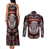 Personalized New Zealand Aotearoa Rugby Couples Matching Tank Maxi Dress and Long Sleeve Button Shirt Maori Fern Tattoo Art
