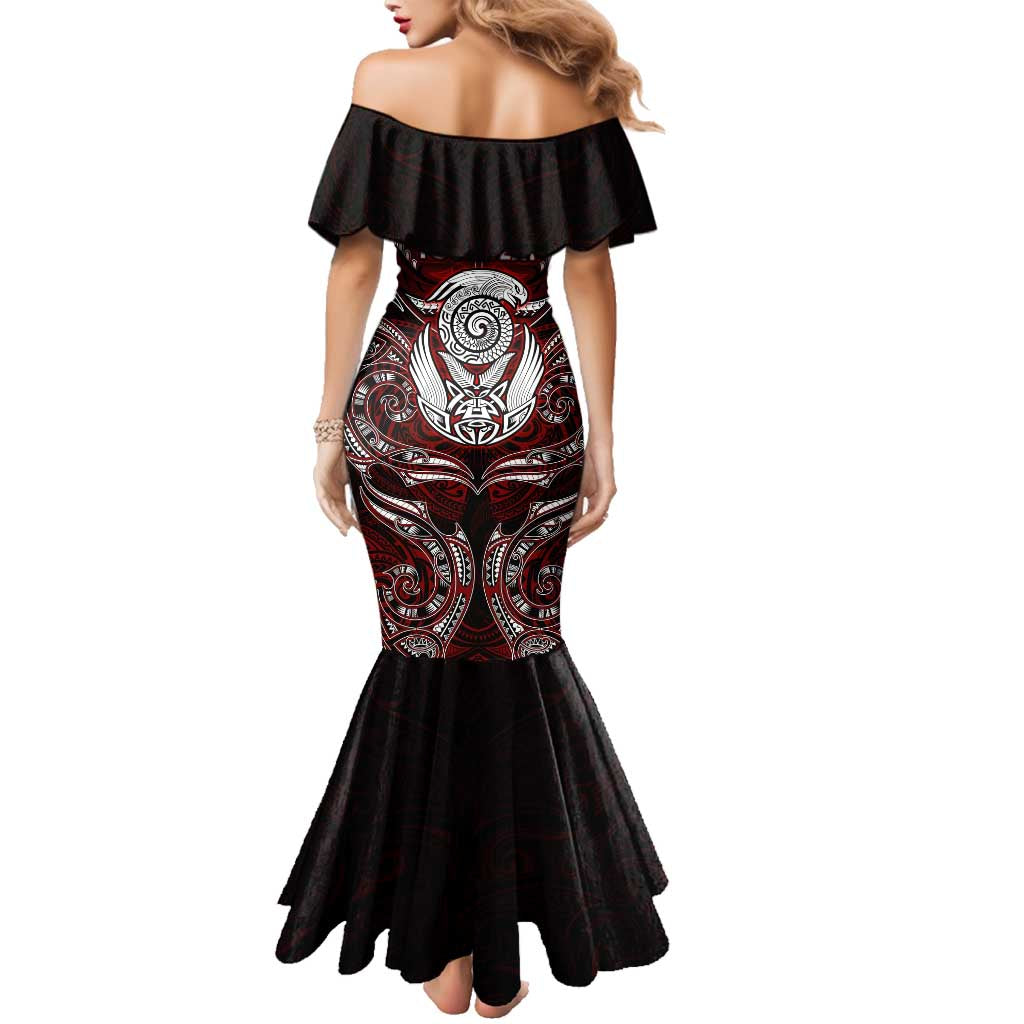 Personalized New Zealand Aotearoa Rugby Family Matching Mermaid Dress and Hawaiian Shirt Maori Fern Tattoo Art