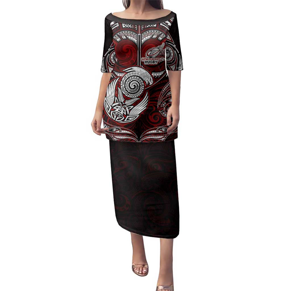 Personalized New Zealand Aotearoa Rugby Family Matching Puletasi and Hawaiian Shirt Maori Fern Tattoo Art