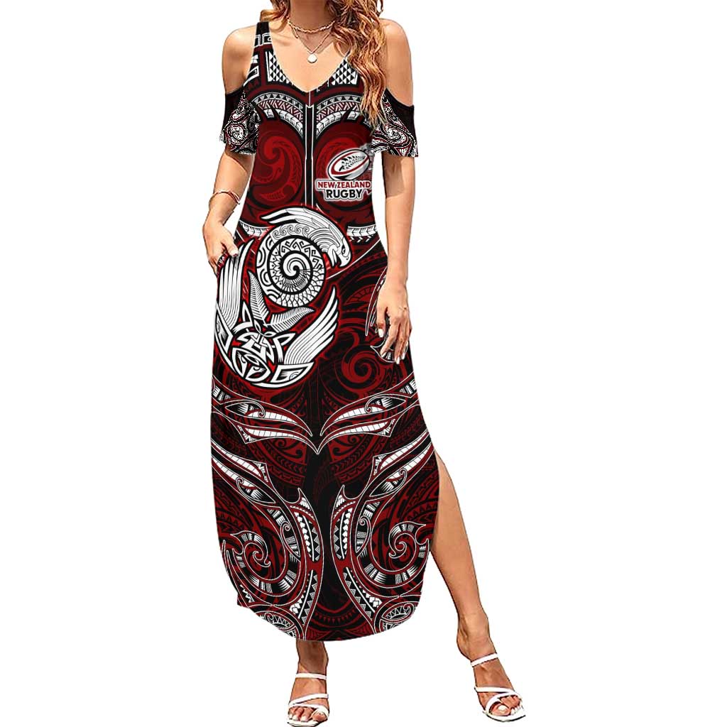 Personalized New Zealand Aotearoa Rugby Family Matching Summer Maxi Dress and Hawaiian Shirt Maori Fern Tattoo Art