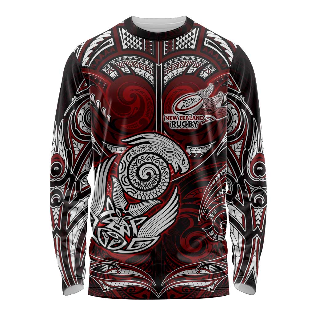 Personalized New Zealand Aotearoa Rugby Long Sleeve Shirt Maori Fern Tattoo Art