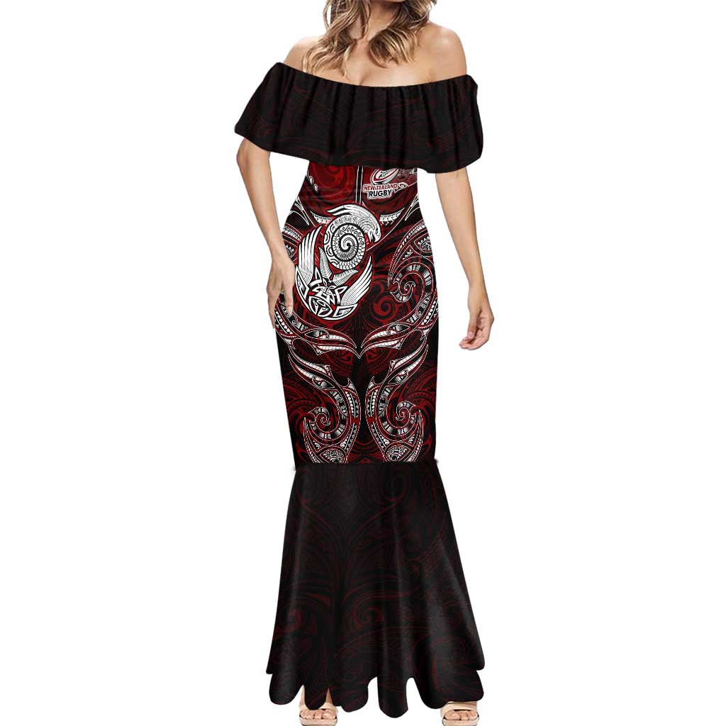 Personalized New Zealand Aotearoa Rugby Mermaid Dress Maori Fern Tattoo Art