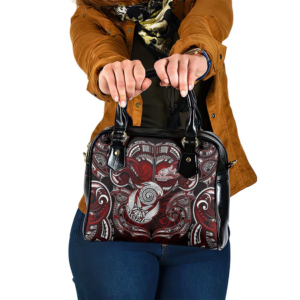 New Zealand Aotearoa Rugby Shoulder Handbag Maori Fern Tattoo Art