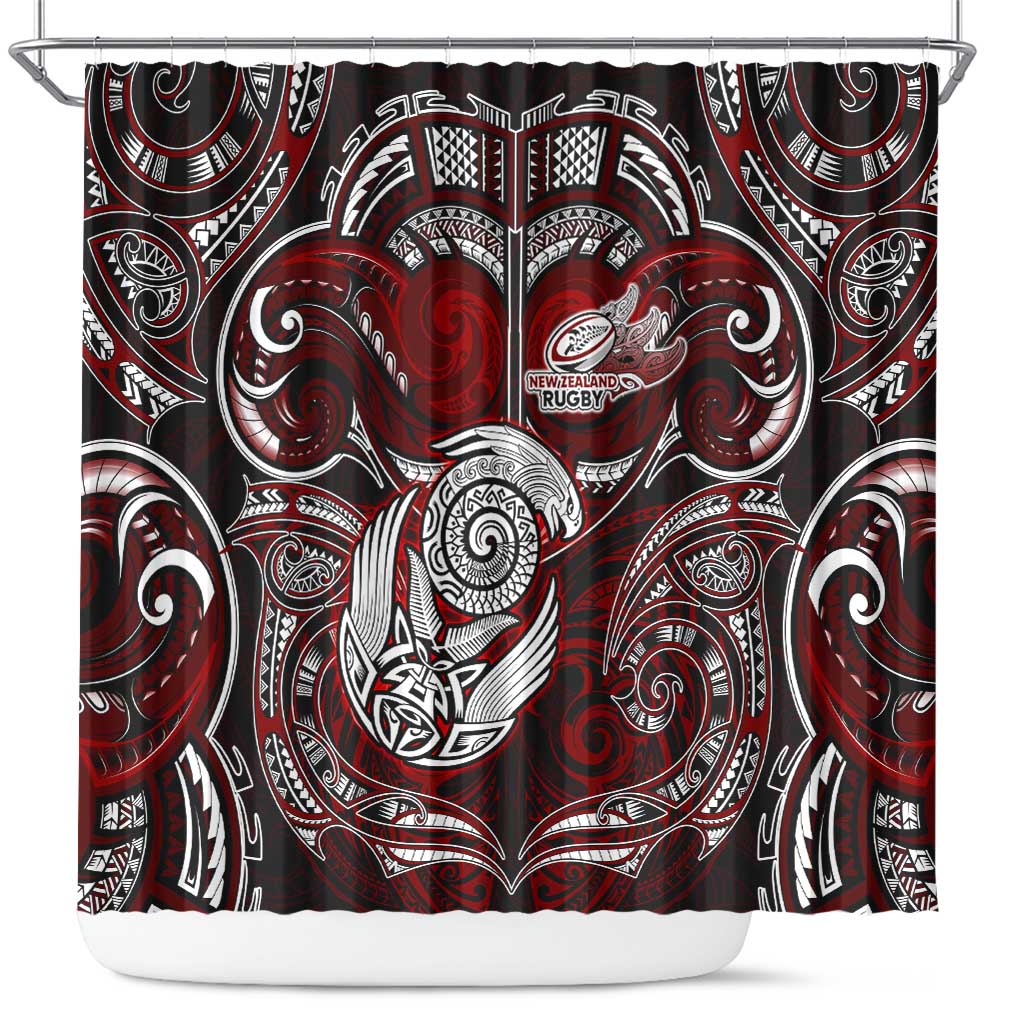 New Zealand Aotearoa Rugby Shower Curtain Maori Fern Tattoo Art