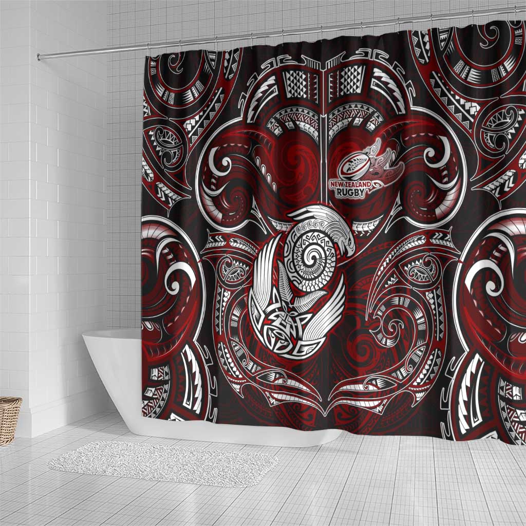 New Zealand Aotearoa Rugby Shower Curtain Maori Fern Tattoo Art