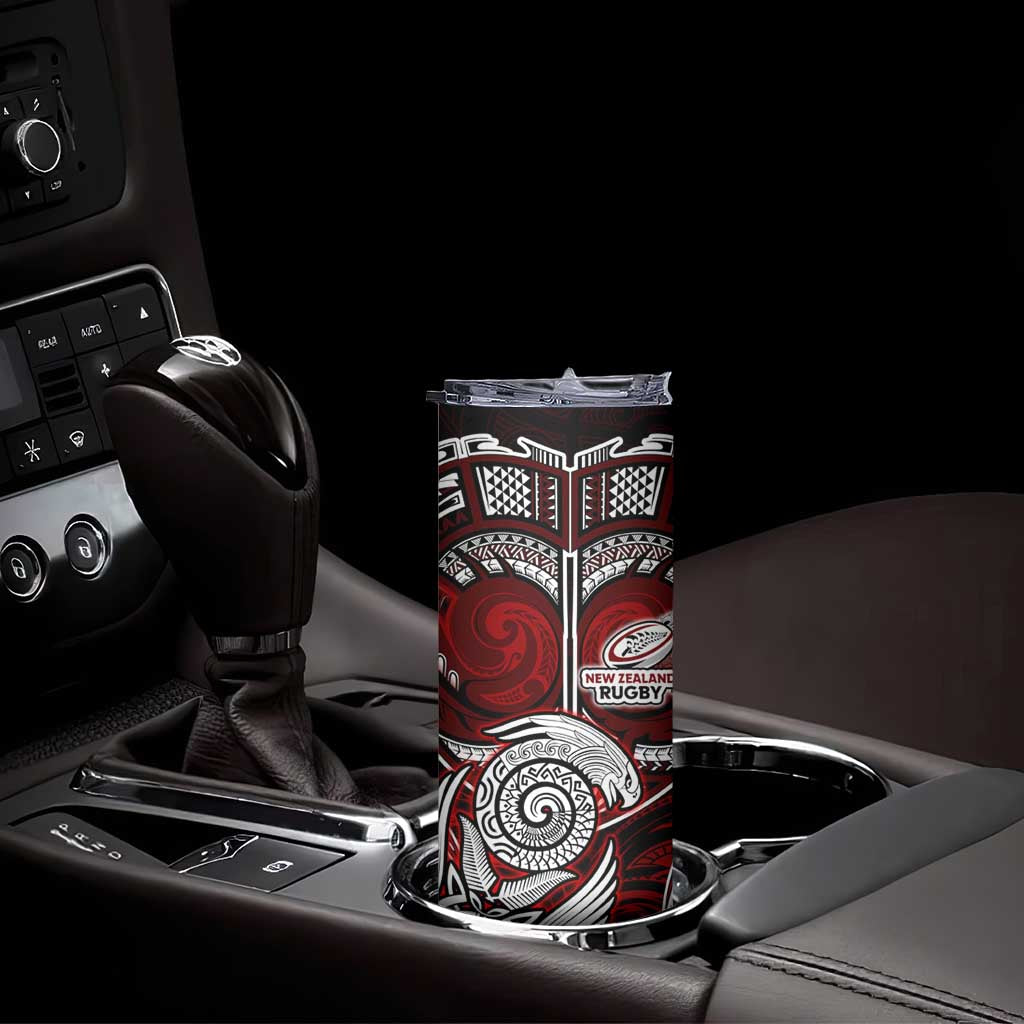 New Zealand Aotearoa Rugby Skinny Tumbler Maori Fern Tattoo Art
