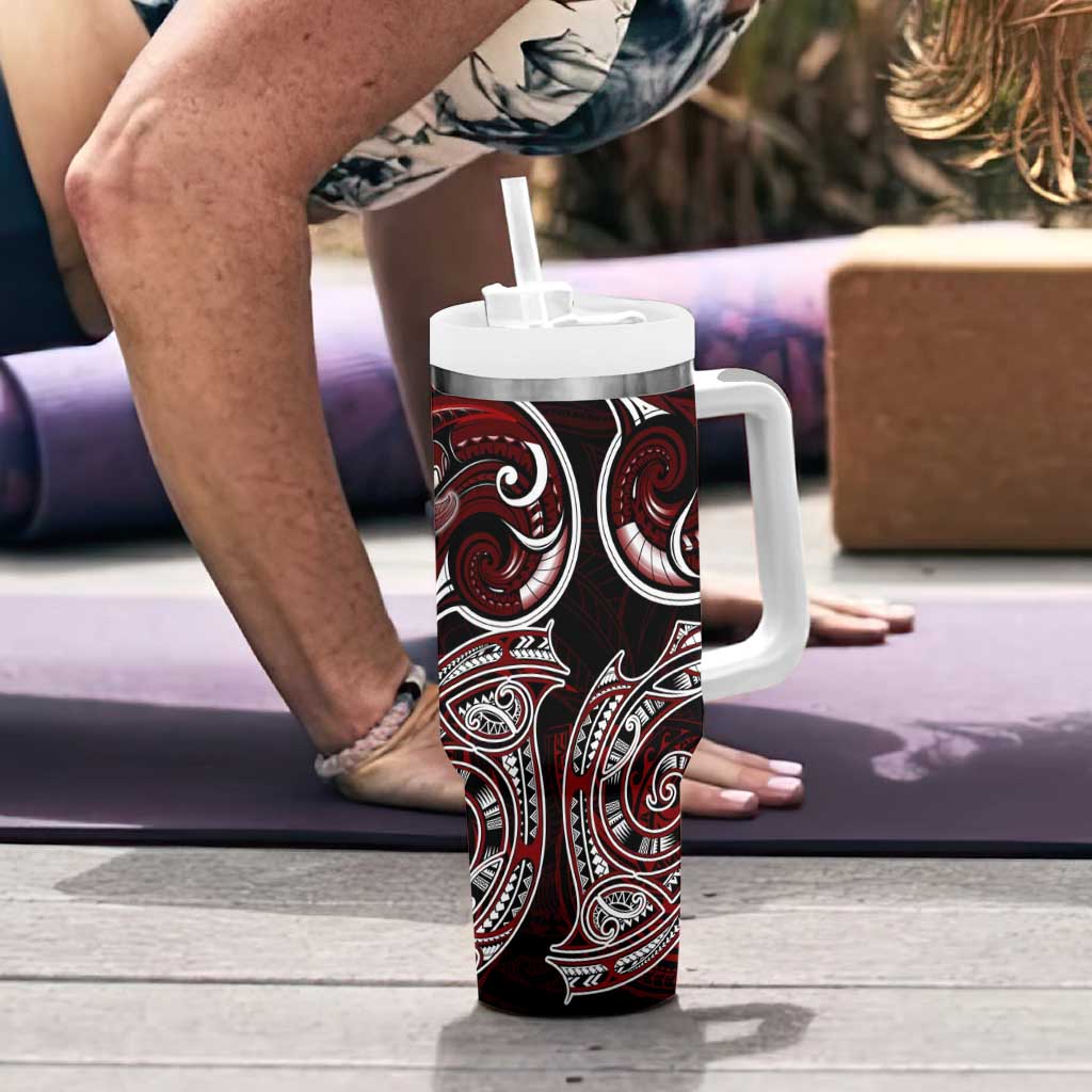 New Zealand Aotearoa Rugby Tumbler With Handle Maori Fern Tattoo Art