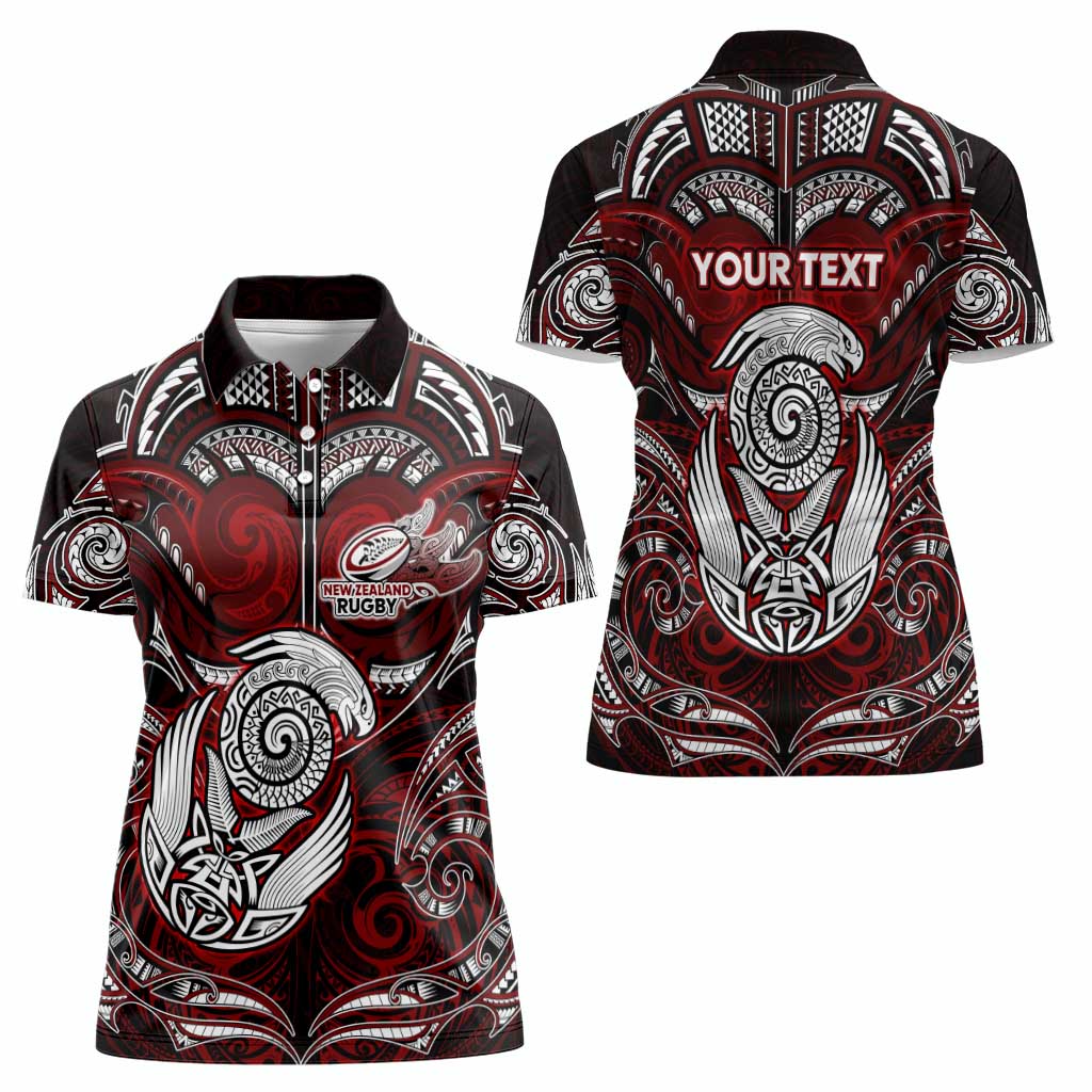 Personalized New Zealand Aotearoa Rugby Women Polo Shirt Maori Fern Tattoo Art
