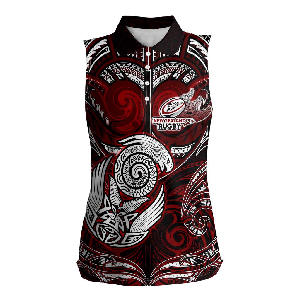 Personalized New Zealand Aotearoa Rugby Women Sleeveless Polo Shirt Maori Fern Tattoo Art