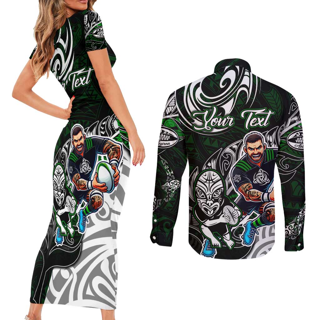 Personalized NZ Aotearoa Rugby Couples Matching Short Sleeve Bodycon Dress and Long Sleeve Button Shirt New Zealand Silver Fern