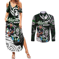 Personalized NZ Aotearoa Rugby Couples Matching Summer Maxi Dress and Long Sleeve Button Shirt New Zealand Silver Fern