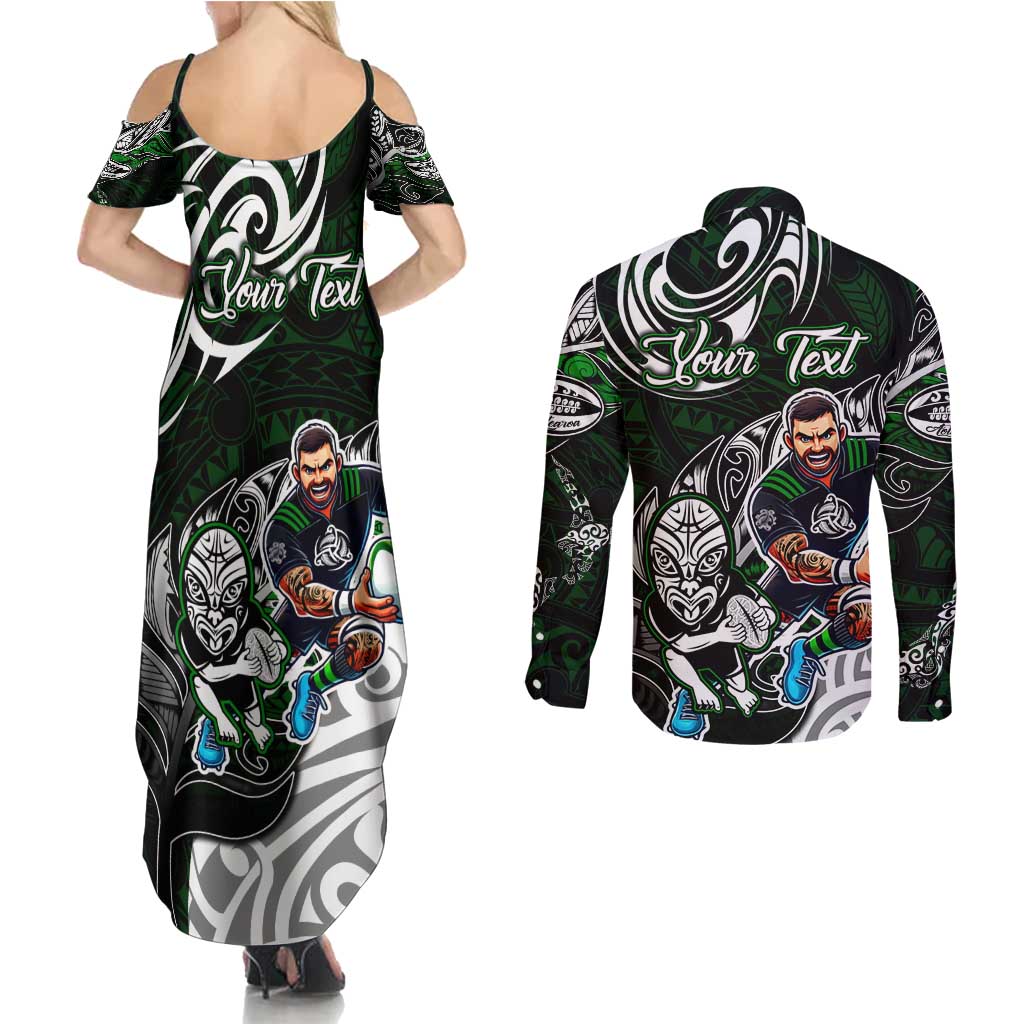 Personalized NZ Aotearoa Rugby Couples Matching Summer Maxi Dress and Long Sleeve Button Shirt New Zealand Silver Fern