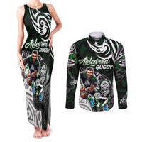 Personalized NZ Aotearoa Rugby Couples Matching Tank Maxi Dress and Long Sleeve Button Shirt New Zealand Silver Fern