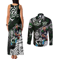 Personalized NZ Aotearoa Rugby Couples Matching Tank Maxi Dress and Long Sleeve Button Shirt New Zealand Silver Fern