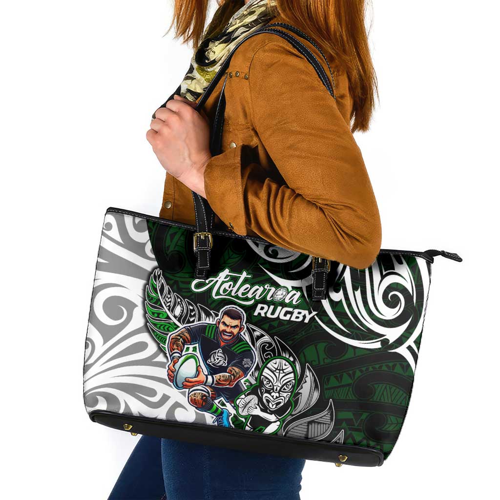 NZ Aotearoa Rugby Leather Tote Bag New Zealand Silver Fern