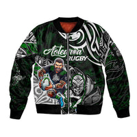 Personalized NZ Aotearoa Rugby Sleeve Zip Bomber Jacket New Zealand Silver Fern