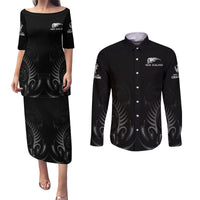 New Zealand Couples Matching Puletasi Dress and Long Sleeve Button Shirt Rugby 2023 Champions Black DT02 Black - Polynesian Pride