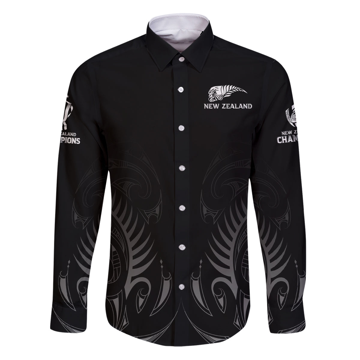 New Zealand Family Matching Puletasi Dress and Hawaiian Shirt Rugby 2023 Champions Black DT02 Dad's Shirt - Long Sleeve Black - Polynesian Pride