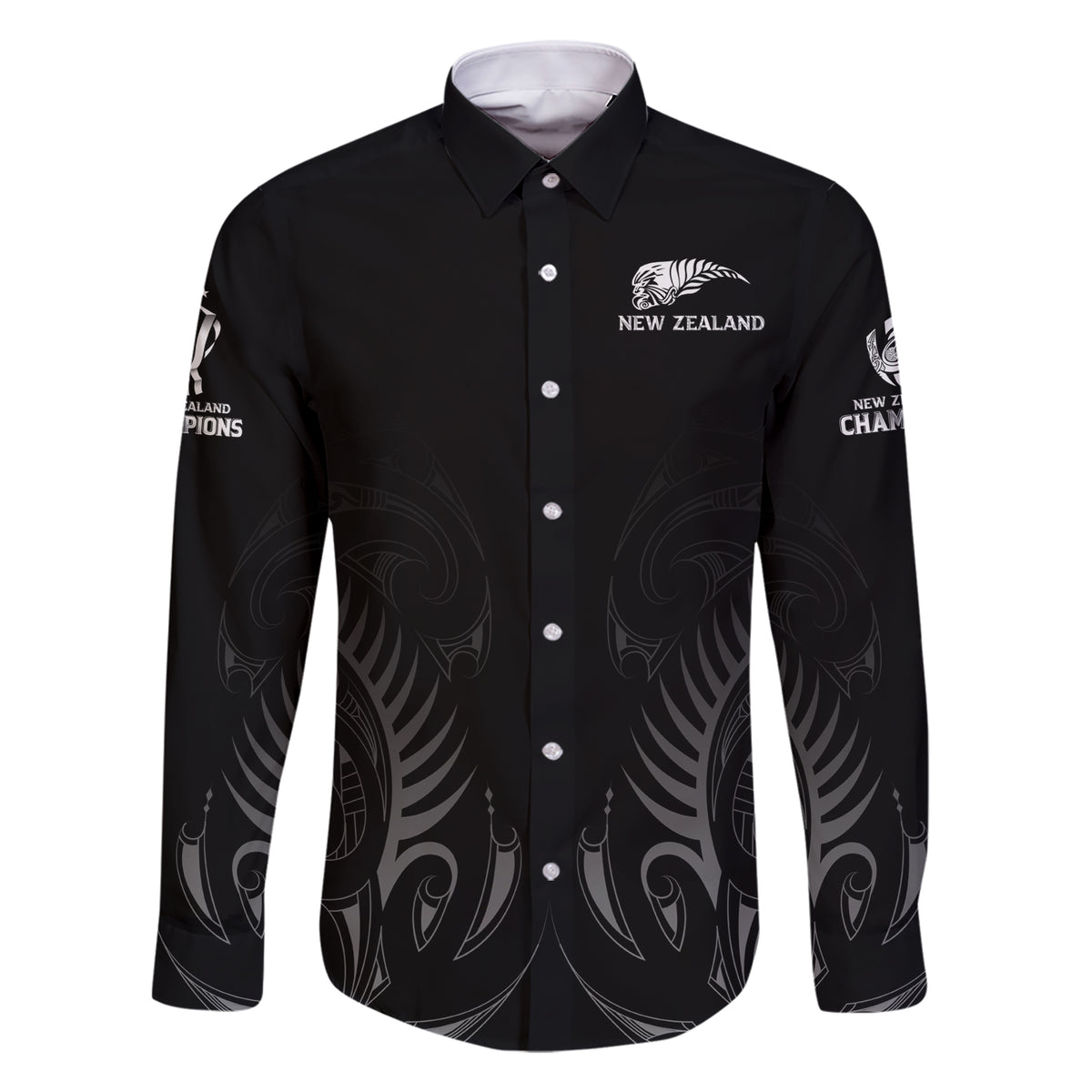 New Zealand Family Matching Short Sleeve Bodycon Dress and Hawaiian Shirt Rugby 2023 Champions Black DT02 Dad's Shirt - Long Sleeve Black - Polynesian Pride