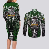 Personalised Warriors Maori Darts Couples Matching Long Sleeve Bodycon Dress and Long Sleeve Button Shirt New Zealand Darts Silver Fern