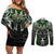 Personalised Warriors Maori Darts Couples Matching Off Shoulder Short Dress and Long Sleeve Button Shirt New Zealand Darts Silver Fern